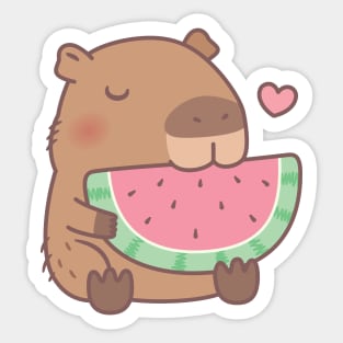 Cute Capybara Eating Watermelon Sticker
